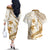 Gold Polynesia Couples Matching Off The Shoulder Long Sleeve Dress and Hawaiian Shirt Polynesian Turtle Shark Tattoo Tropical Vintage LT14 - Polynesian Pride