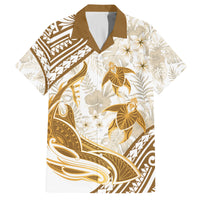Gold Polynesia Family Matching Off Shoulder Short Dress and Hawaiian Shirt Polynesian Turtle Shark Tattoo Tropical Vintage LT14 Dad's Shirt - Short Sleeve Gold - Polynesian Pride