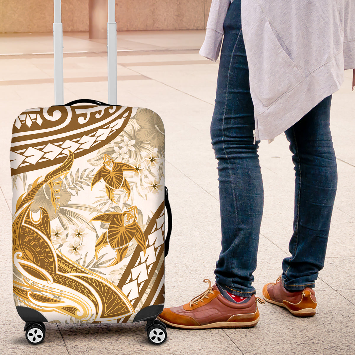 Gold Polynesia Luggage Cover Polynesian Turtle Shark Tattoo Tropical Vintage