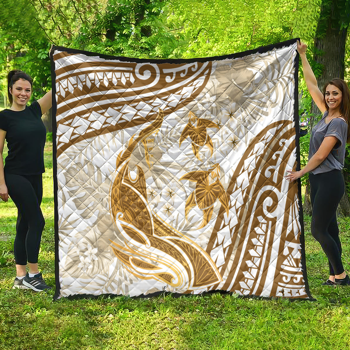 Gold Polynesia Quilt Polynesian Turtle Shark Tattoo Tropical Vintage LT14 - Polynesian Pride