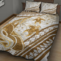 Gold Polynesia Quilt Bed Set Polynesian Turtle Shark Tattoo Tropical Vintage