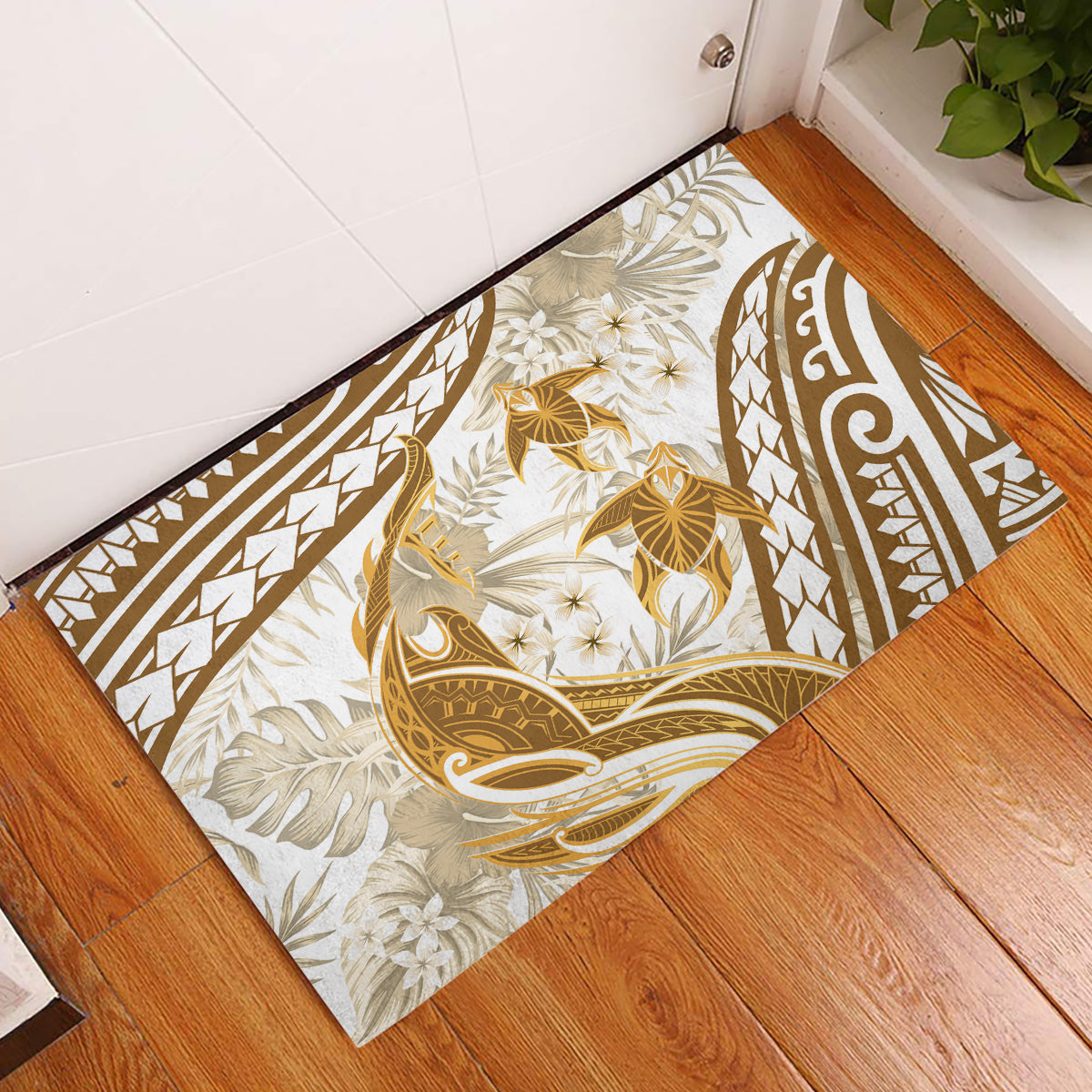 Gold Polynesia Rubber Doormat Polynesian Turtle Shark Tattoo Tropical Vintage LT14 Gold - Polynesian Pride