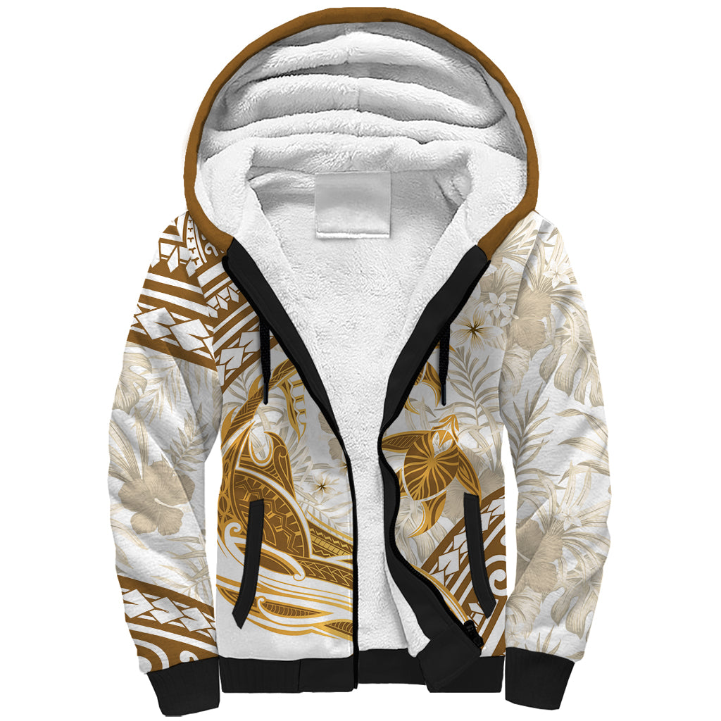 Gold Polynesia Sherpa Hoodie Polynesian Turtle Shark Tattoo Tropical Vintage LT14 Unisex Gold - Polynesian Pride