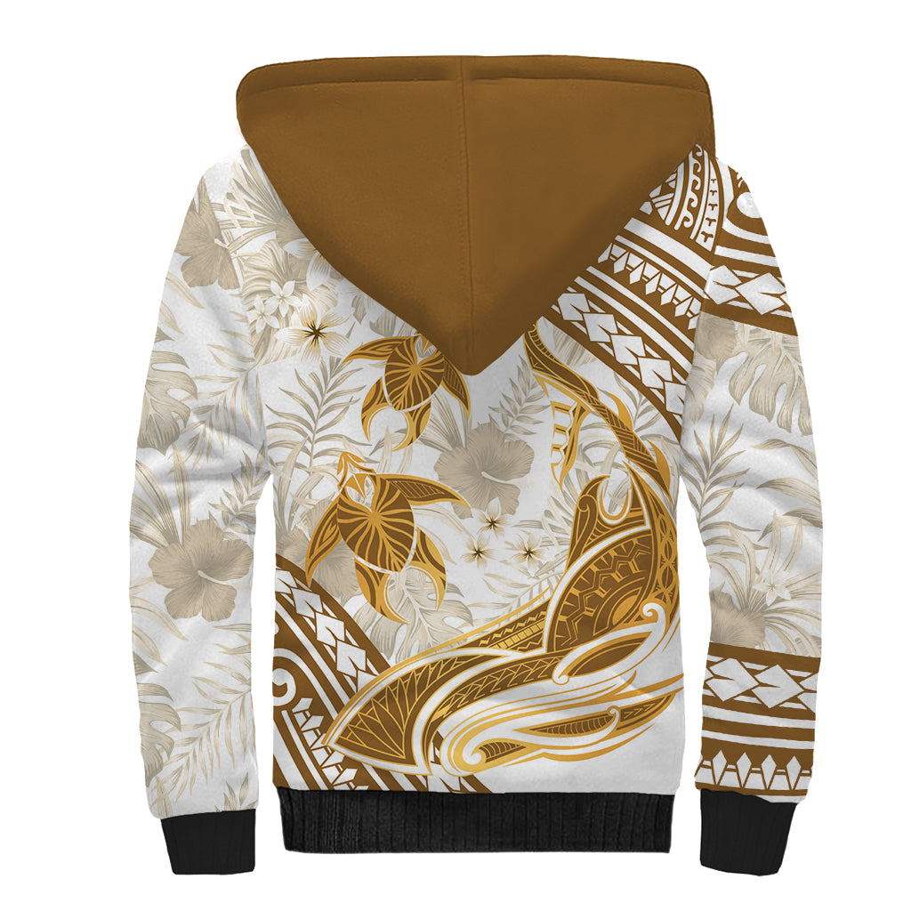 Gold Polynesia Sherpa Hoodie Polynesian Turtle Shark Tattoo Tropical Vintage LT14 - Polynesian Pride