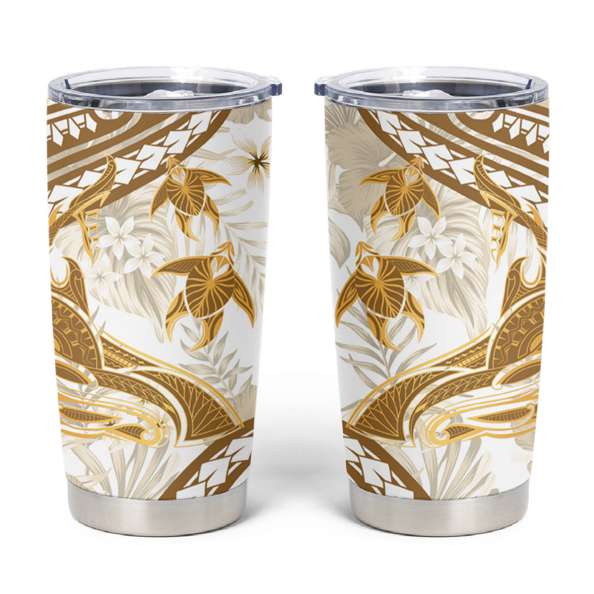 Gold Polynesia Tumbler Cup Polynesian Turtle Shark Tattoo Tropical Vintage