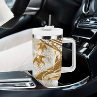 Gold Polynesia Tumbler With Handle Polynesian Turtle Shark Tattoo Tropical Vintage