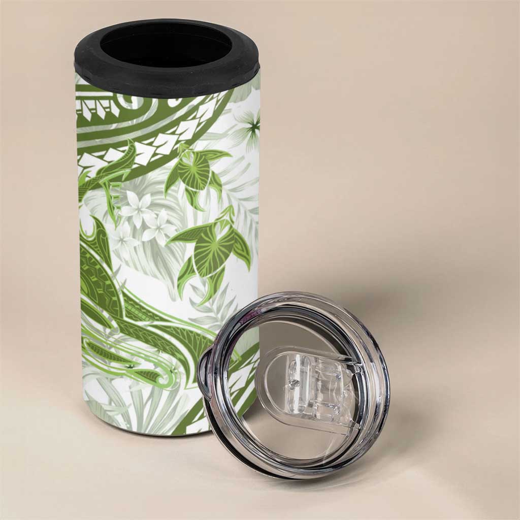 Lime Green Polynesia 4 in 1 Can Cooler Tumbler Polynesian Turtle Shark Tattoo Tropical Vintage