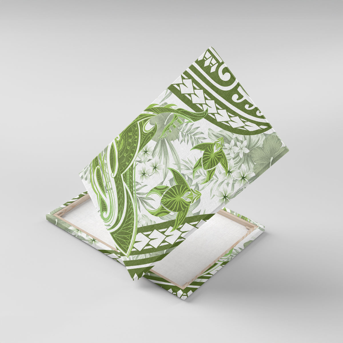 Lime Green Polynesia Canvas Wall Art Polynesian Turtle Shark Tattoo Tropical Vintage