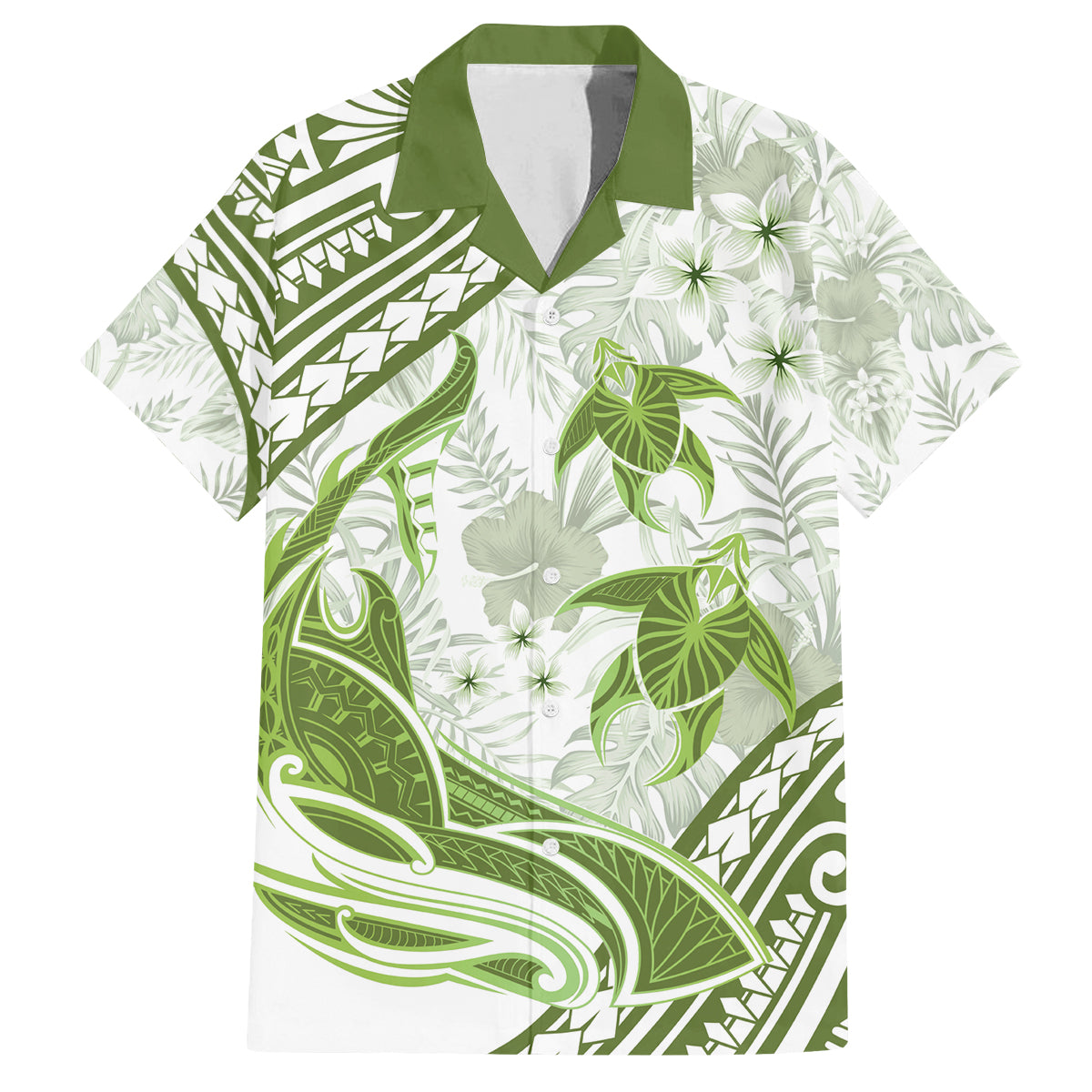 Lime Green Polynesia Family Matching Off Shoulder Maxi Dress and Hawaiian Shirt Polynesian Turtle Shark Tattoo Tropical Vintage LT14 Dad's Shirt - Short Sleeve Lime Green - Polynesian Pride