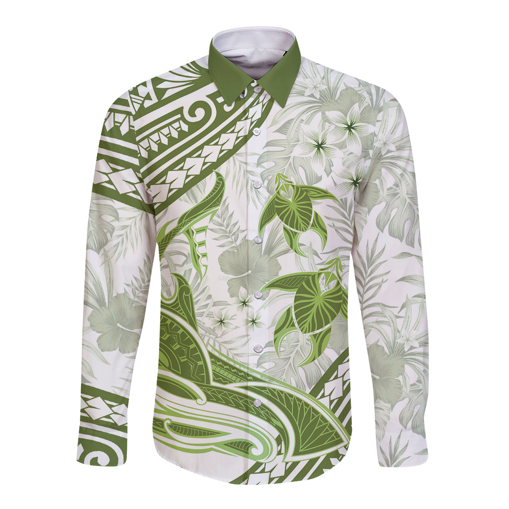 Lime Green Polynesia Long Sleeve Button Shirt Polynesian Turtle Shark Tattoo Tropical Vintage LT14 Unisex Lime Green - Polynesian Pride