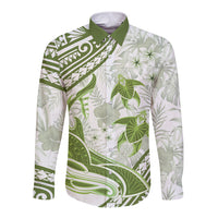 Lime Green Polynesia Long Sleeve Button Shirt Polynesian Turtle Shark Tattoo Tropical Vintage LT14 Unisex Lime Green - Polynesian Pride
