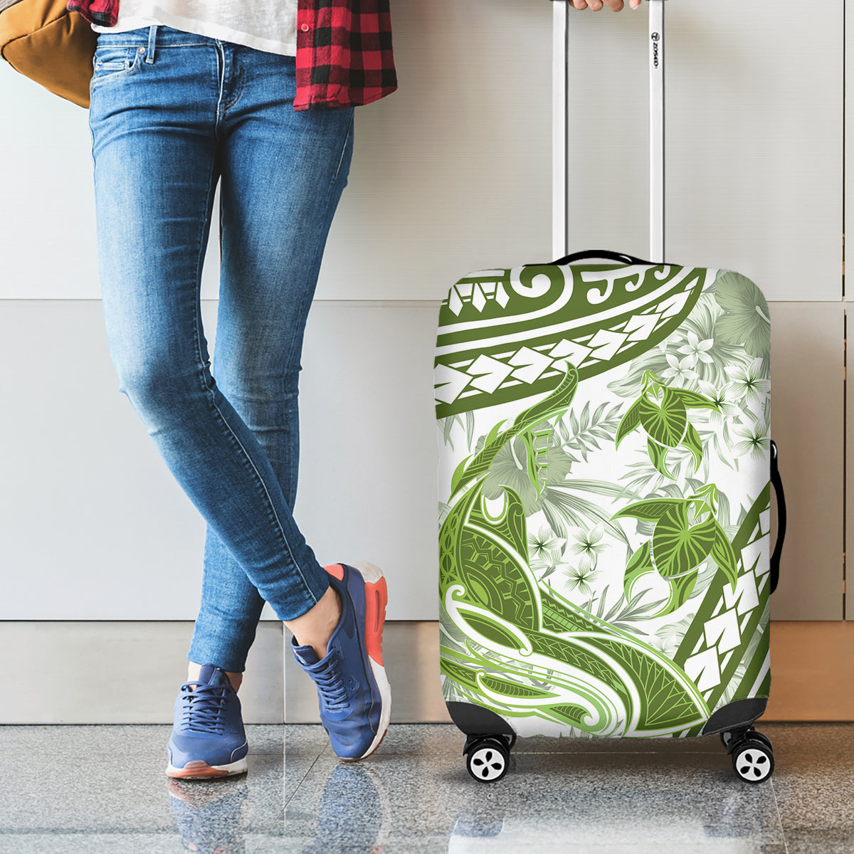 Lime Green Polynesia Luggage Cover Polynesian Turtle Shark Tattoo Tropical Vintage