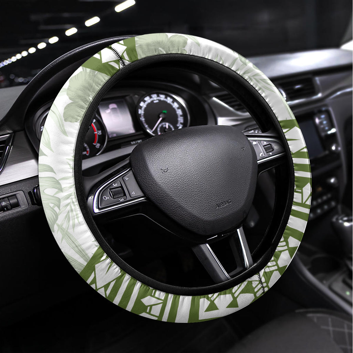 Lime Green Polynesia Steering Wheel Cover Polynesian Turtle Shark Tattoo Tropical Vintage LT14 Universal Fit Lime Green - Polynesian Pride
