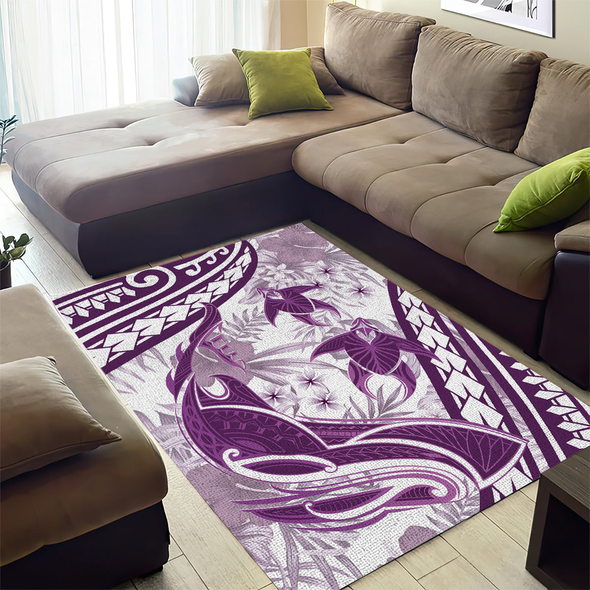Purple Polynesia Area Rug Polynesian Turtle Shark Tattoo Tropical Vintage