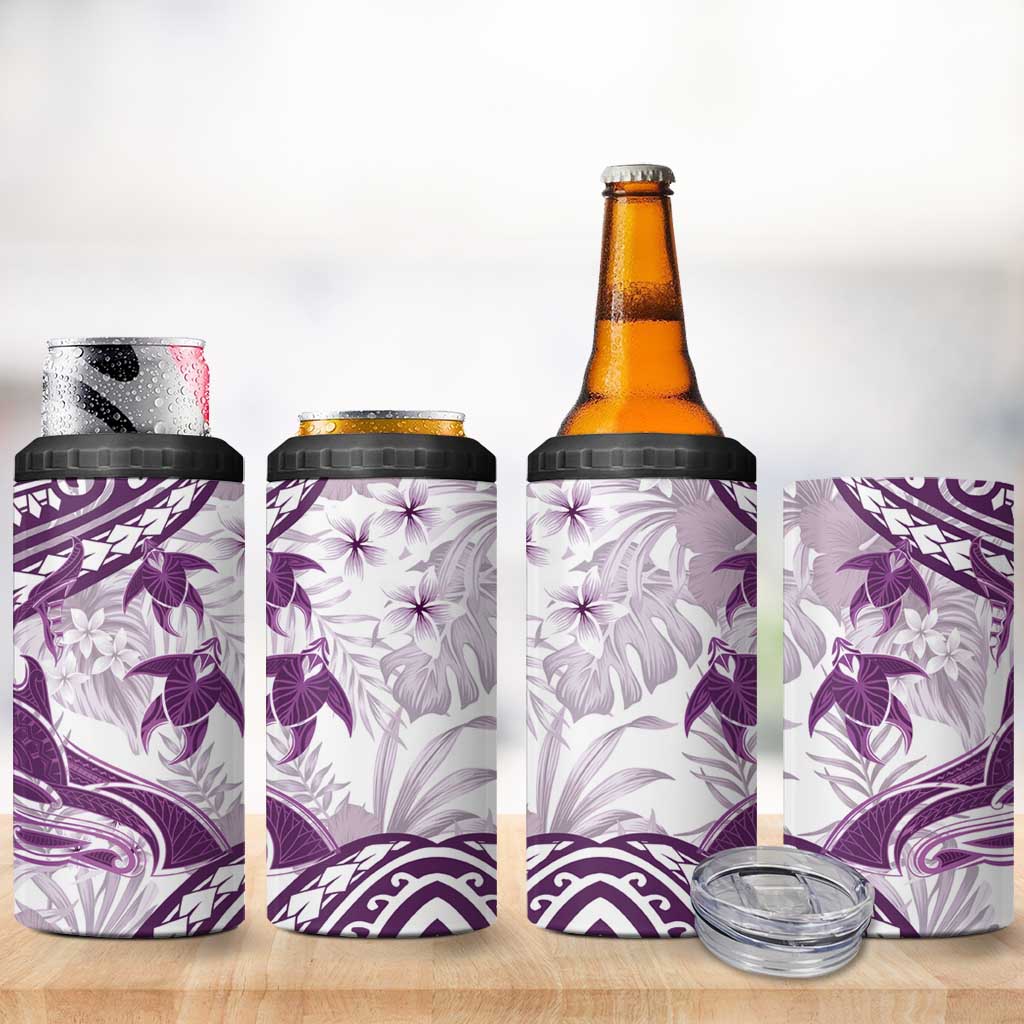 Purple Polynesia 4 in 1 Can Cooler Tumbler Polynesian Turtle Shark Tattoo Tropical Vintage