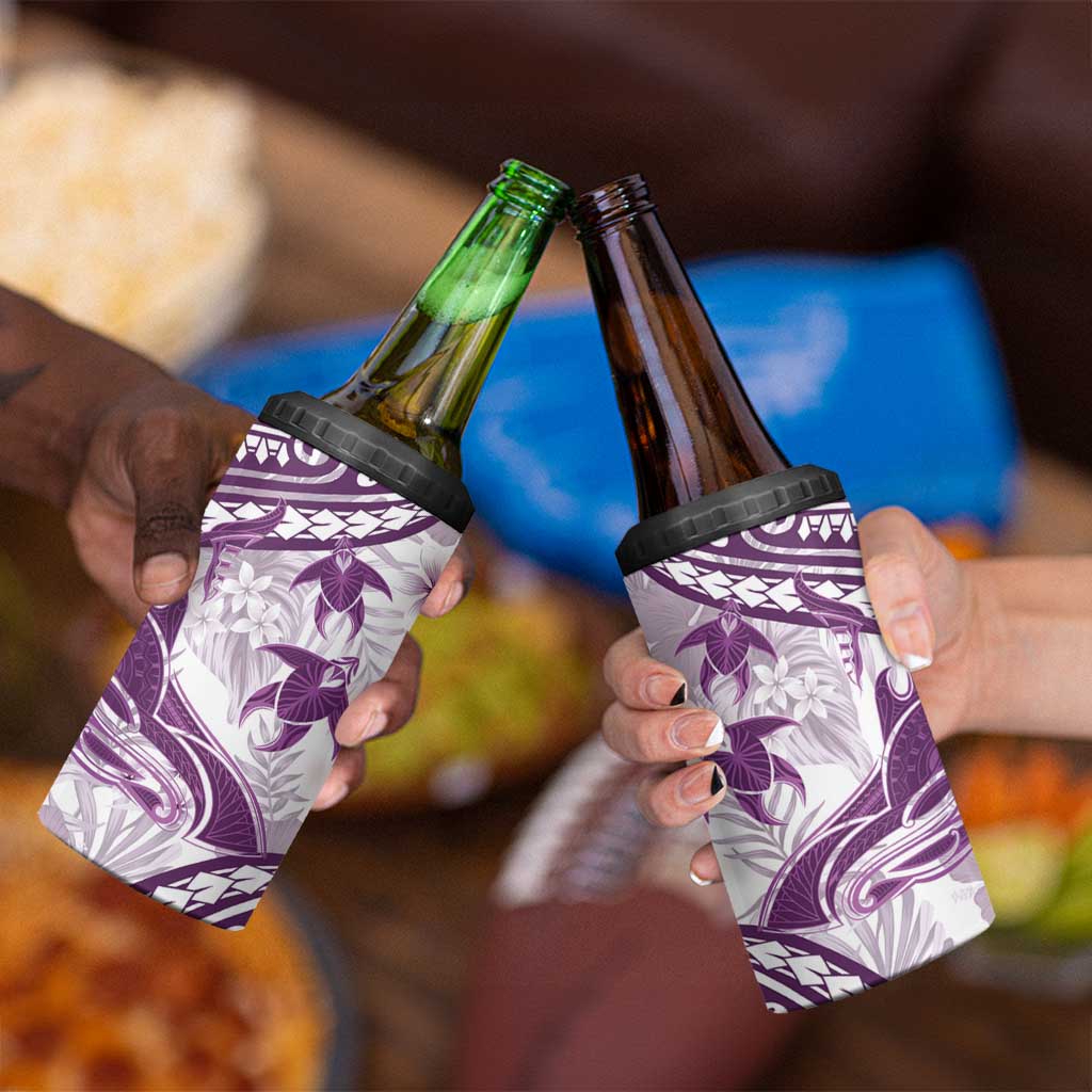 Purple Polynesia 4 in 1 Can Cooler Tumbler Polynesian Turtle Shark Tattoo Tropical Vintage