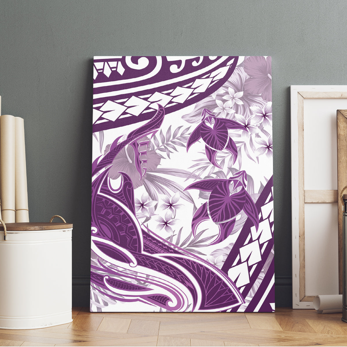 Purple Polynesia Canvas Wall Art Polynesian Turtle Shark Tattoo Tropical Vintage