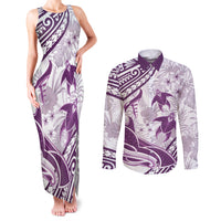 Purple Polynesia Couples Matching Tank Maxi Dress and Long Sleeve Button Shirt Polynesian Turtle Shark Tattoo Tropical Vintage LT14 Purple - Polynesian Pride