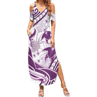 Purple Polynesia Family Matching Summer Maxi Dress and Hawaiian Shirt Polynesian Turtle Shark Tattoo Tropical Vintage LT14 Mom's Dress Purple - Polynesian Pride