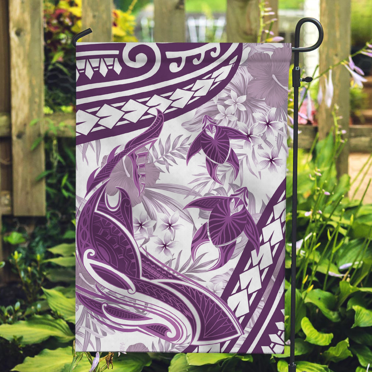 Purple Polynesia Garden Flag Polynesian Turtle Shark Tattoo Tropical Vintage