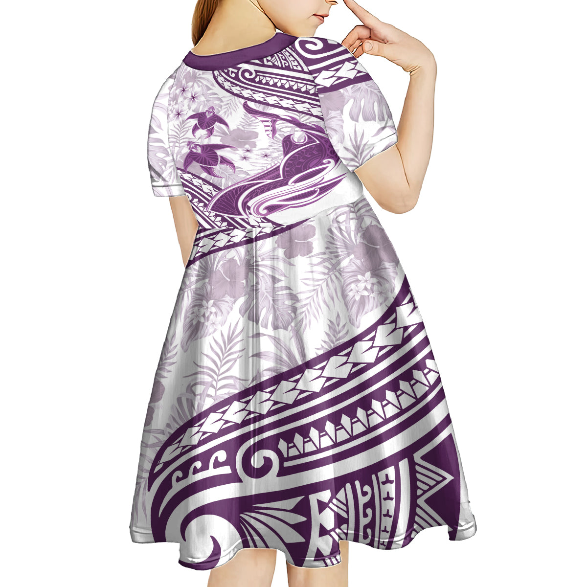 Purple Polynesia Kid Short Sleeve Dress Polynesian Turtle Shark Tattoo Tropical Vintage LT14 - Polynesian Pride