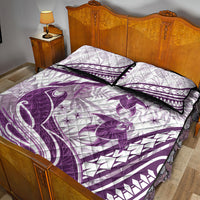 Purple Polynesia Quilt Bed Set Polynesian Turtle Shark Tattoo Tropical Vintage