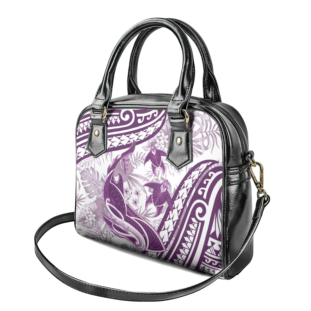 Purple Polynesia Shoulder Handbag Polynesian Turtle Shark Tattoo Tropical Vintage
