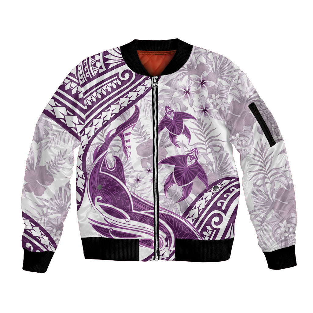 Purple Polynesia Sleeve Zip Bomber Jacket Polynesian Turtle Shark Tattoo Tropical Vintage LT14 Unisex Purple - Polynesian Pride