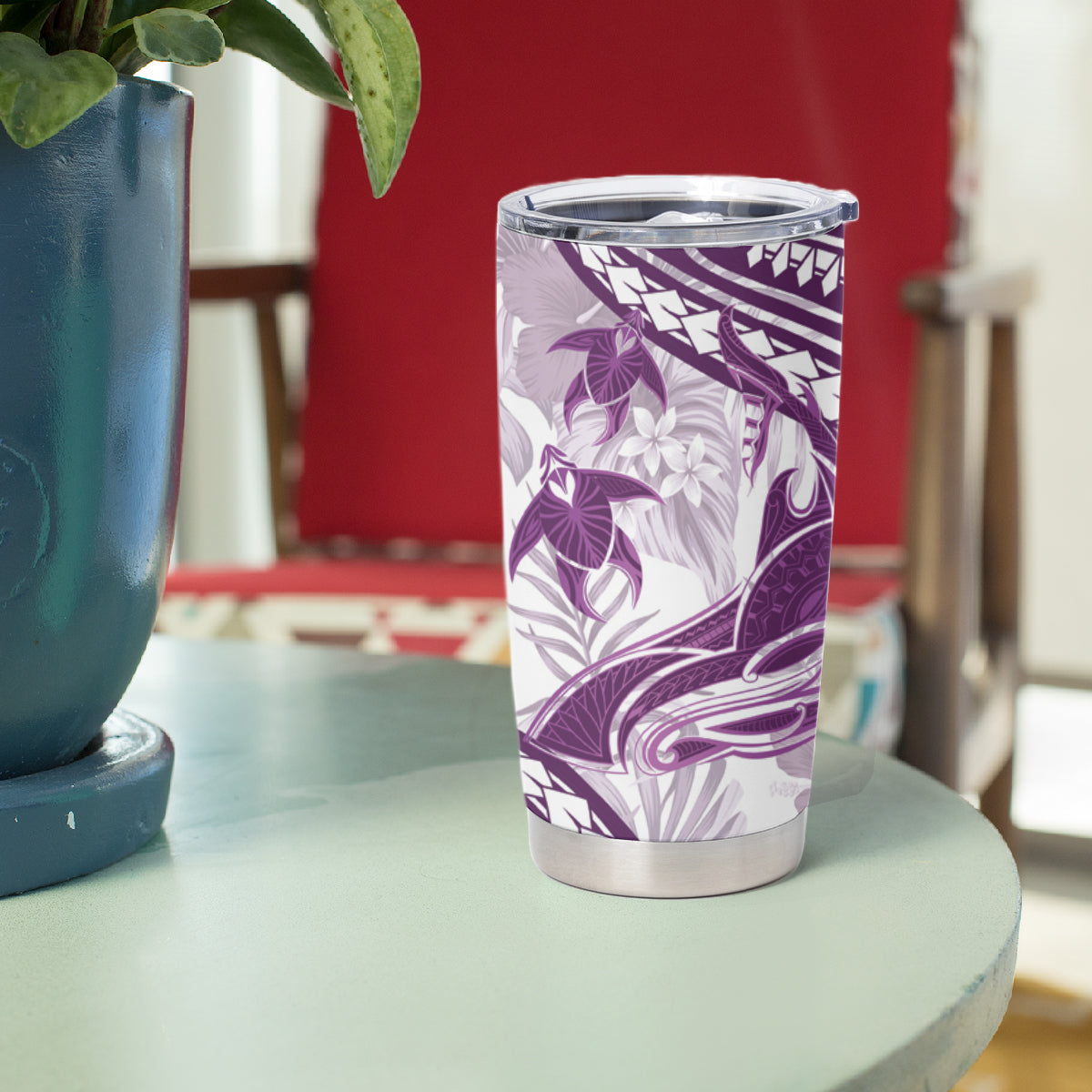 Purple Polynesia Tumbler Cup Polynesian Turtle Shark Tattoo Tropical Vintage