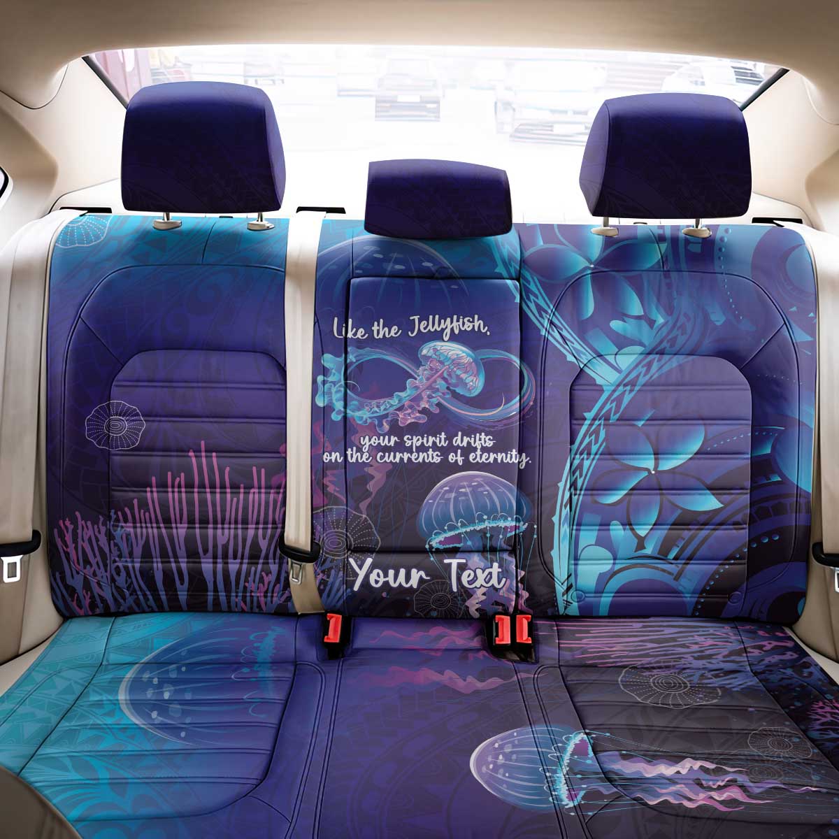 Polynesia Jellyfish Memorial Personalised Back Car Seat Cover Infinity Jellies Polynesian Pattern
