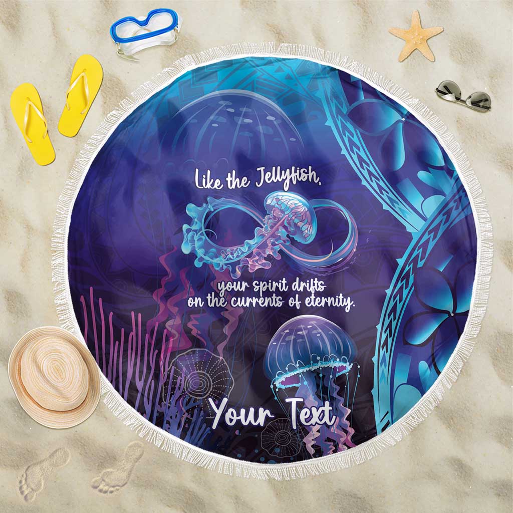 Polynesia Jellyfish Memorial Personalised Beach Blanket Infinity Jellies Polynesian Pattern