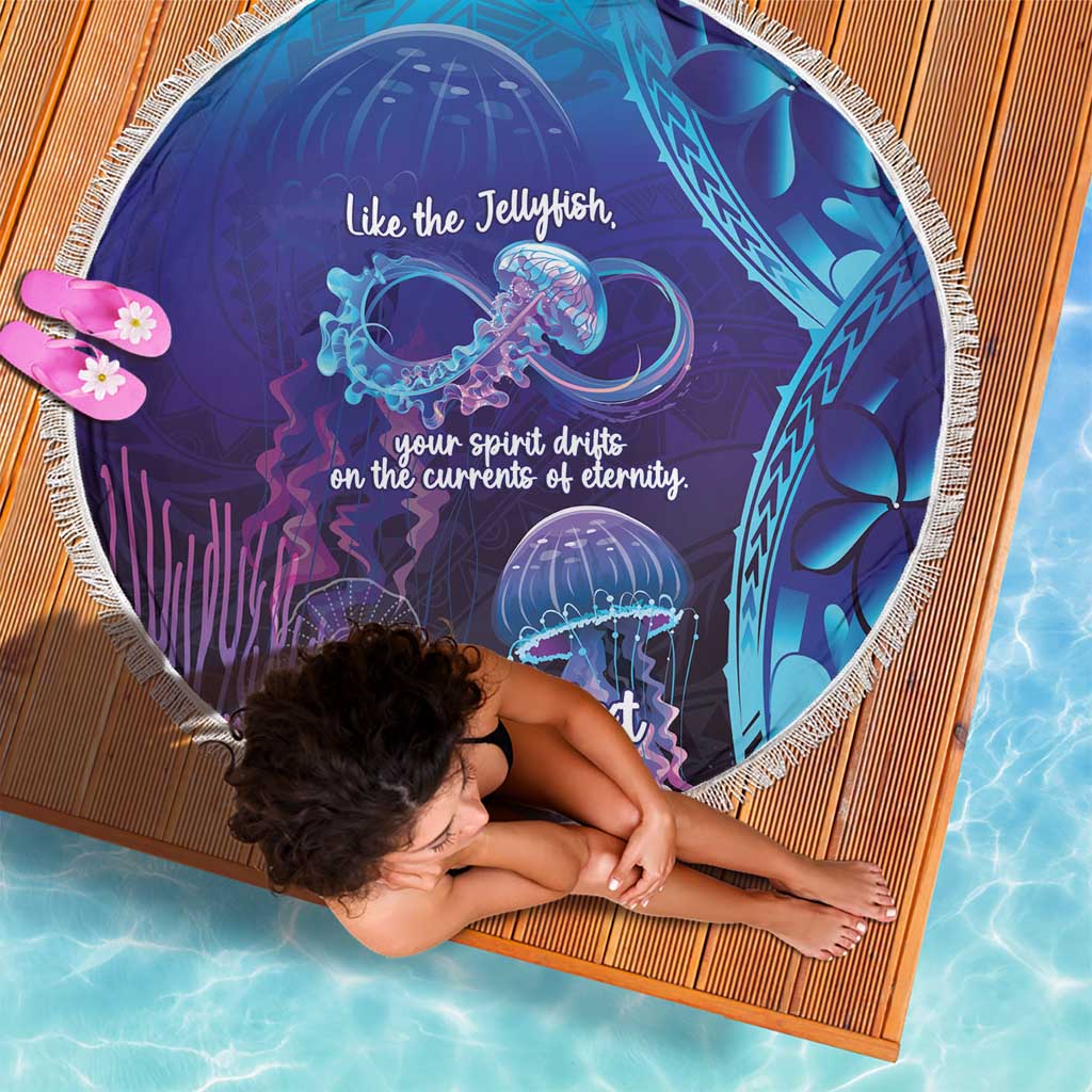 Polynesia Jellyfish Memorial Personalised Beach Blanket Infinity Jellies Polynesian Pattern
