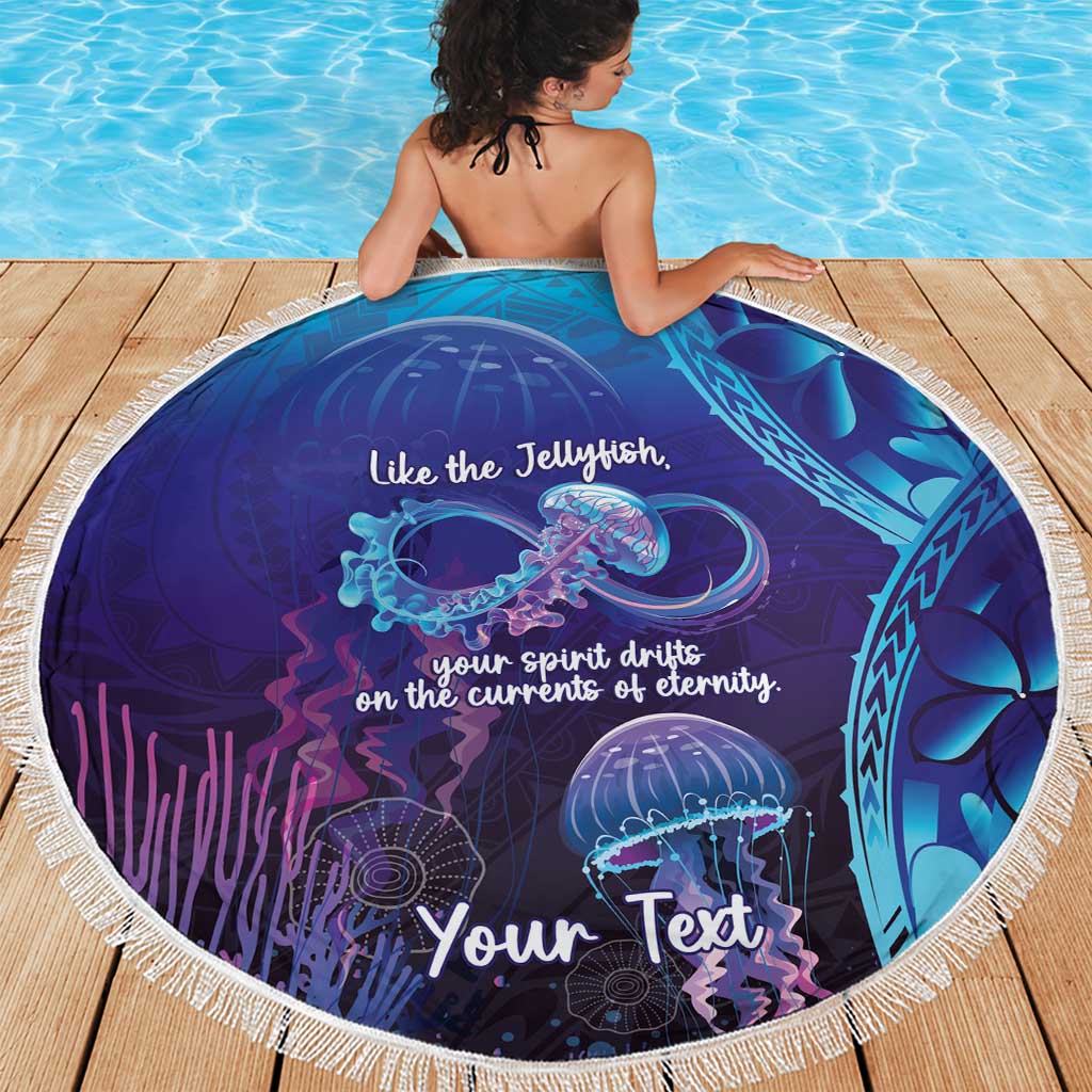 Polynesia Jellyfish Memorial Personalised Beach Blanket Infinity Jellies Polynesian Pattern