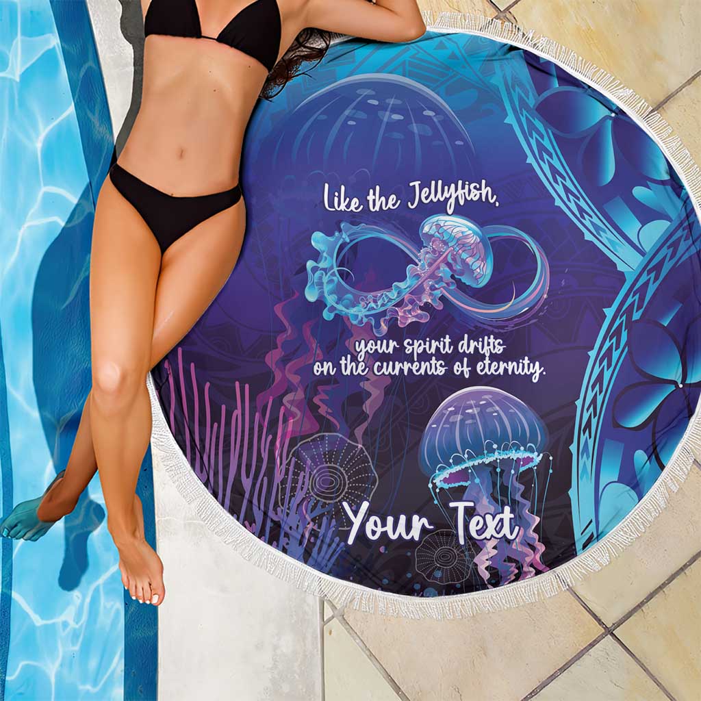 Polynesia Jellyfish Memorial Personalised Beach Blanket Infinity Jellies Polynesian Pattern