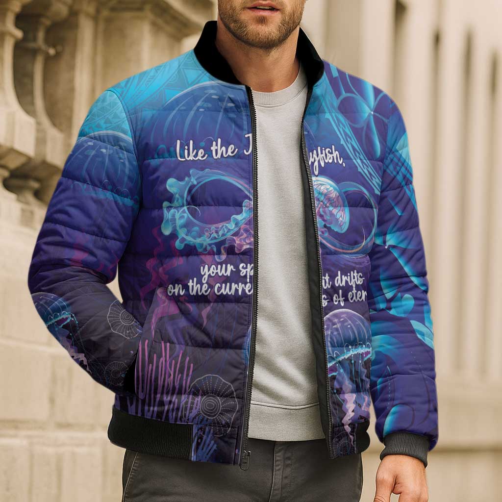 Polynesia Jellyfish Memorial Personalised Bomber Puffer Jacket Infinity Jellies Polynesian Pattern LT14 - Polynesian Pride