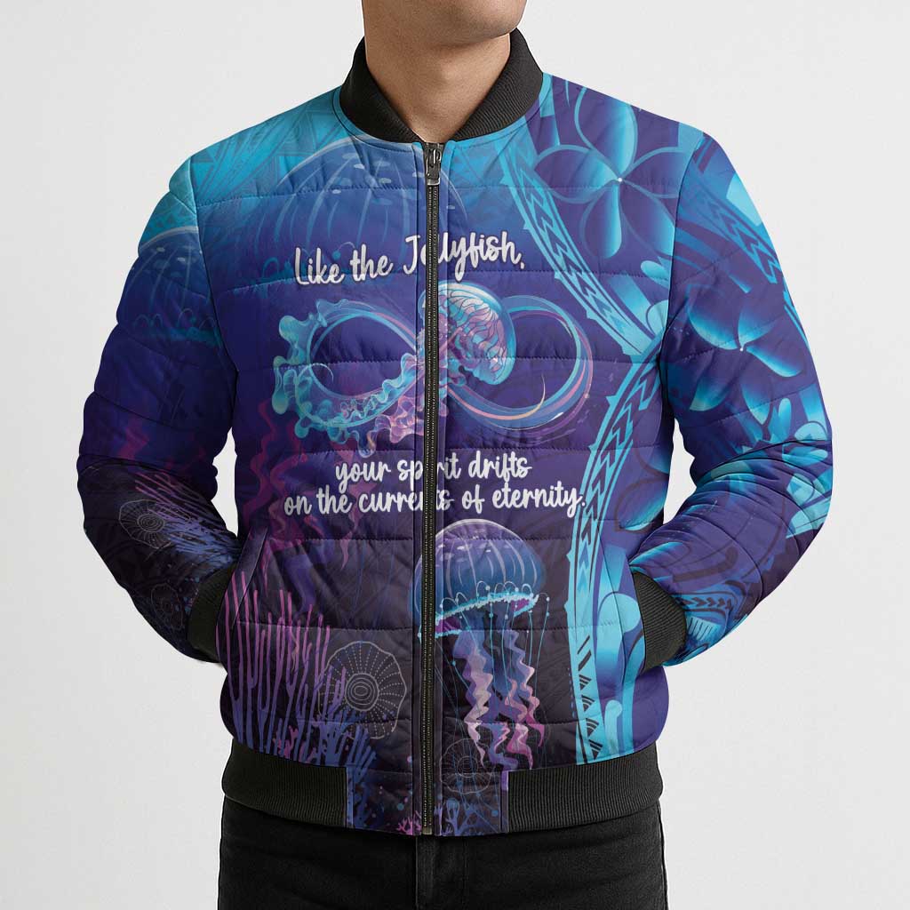 Polynesia Jellyfish Memorial Personalised Bomber Puffer Jacket Infinity Jellies Polynesian Pattern LT14 - Polynesian Pride