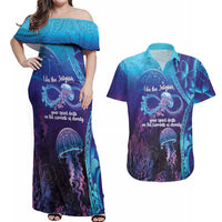 Polynesia Jellyfish Memorial Personalised Couples Matching Off Shoulder Maxi Dress and Hawaiian Shirt Infinity Jellies Polynesian Pattern