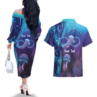 Polynesia Jellyfish Memorial Personalised Couples Matching Off The Shoulder Long Sleeve Dress and Hawaiian Shirt Infinity Jellies Polynesian Pattern LT14 - Polynesian Pride