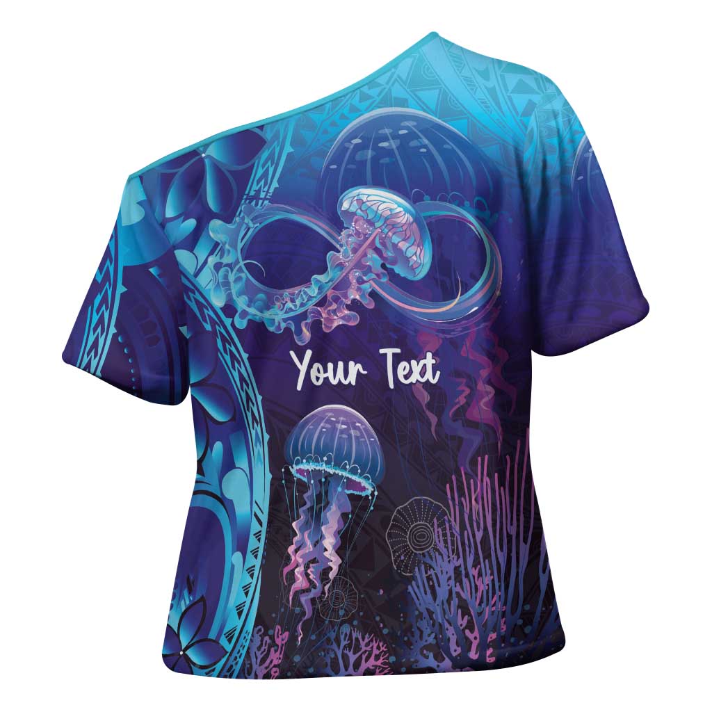 Polynesia Jellyfish Memorial Personalised Cross Shoulder Shirt Infinity Jellies Polynesian Pattern
