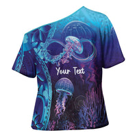 Polynesia Jellyfish Memorial Personalised Cross Shoulder Shirt Infinity Jellies Polynesian Pattern