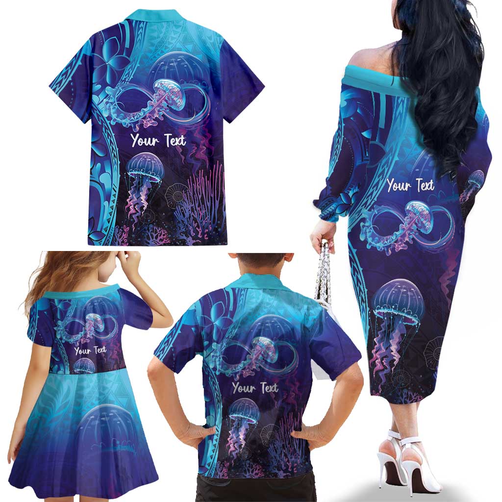 Polynesia Jellyfish Memorial Personalised Family Matching Off The Shoulder Long Sleeve Dress and Hawaiian Shirt Infinity Jellies Polynesian Pattern LT14 - Polynesian Pride