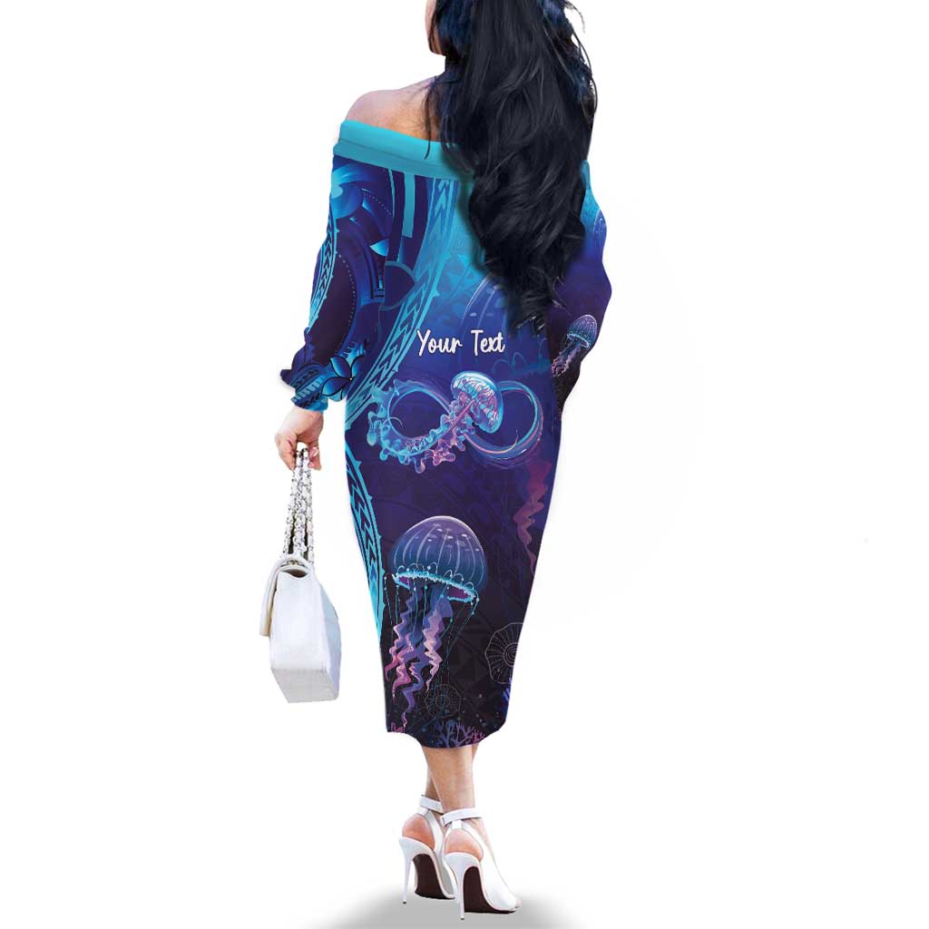 Polynesia Jellyfish Memorial Personalised Family Matching Off The Shoulder Long Sleeve Dress and Hawaiian Shirt Infinity Jellies Polynesian Pattern LT14 - Polynesian Pride