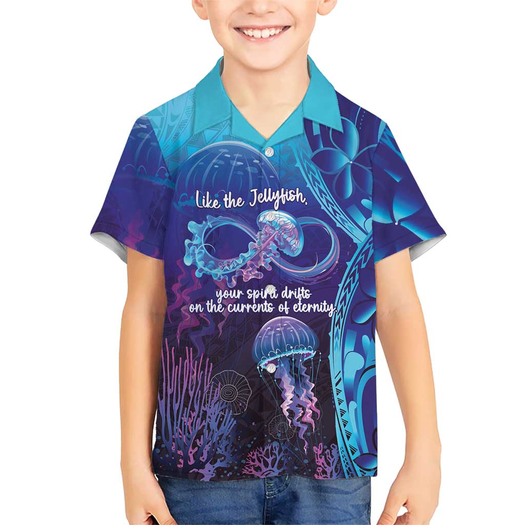 Polynesia Jellyfish Memorial Personalised Family Matching Off The Shoulder Long Sleeve Dress and Hawaiian Shirt Infinity Jellies Polynesian Pattern LT14 Son's Shirt Purple - Polynesian Pride