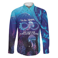 Polynesia Jellyfish Memorial Personalised Family Matching Off Shoulder Maxi Dress and Hawaiian Shirt Infinity Jellies Polynesian Pattern LT14 Dad's Shirt - Long Sleeve Purple - Polynesian Pride