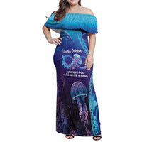 Polynesia Jellyfish Memorial Personalised Family Matching Off Shoulder Maxi Dress and Hawaiian Shirt Infinity Jellies Polynesian Pattern LT14 Mom's Dress Purple - Polynesian Pride