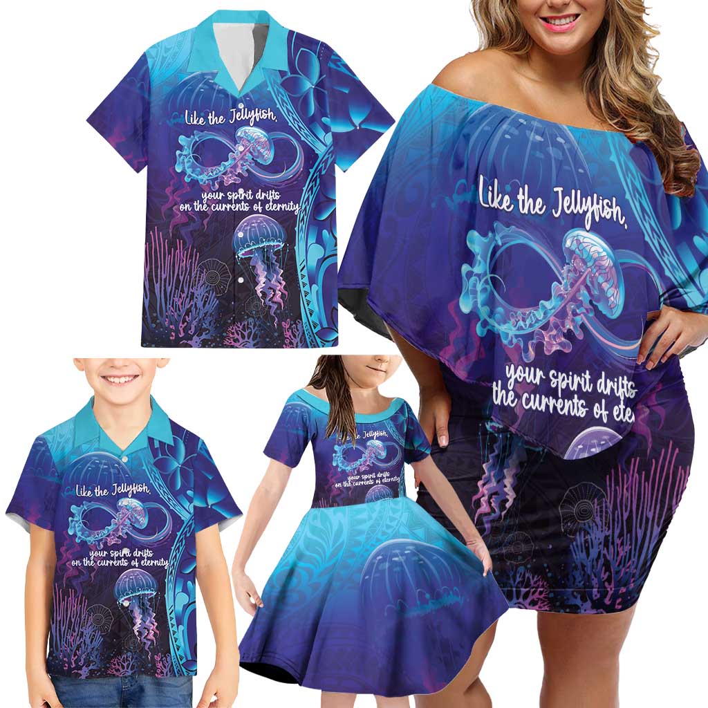 Polynesia Jellyfish Memorial Personalised Family Matching Off Shoulder Short Dress and Hawaiian Shirt Infinity Jellies Polynesian Pattern LT14 - Polynesian Pride