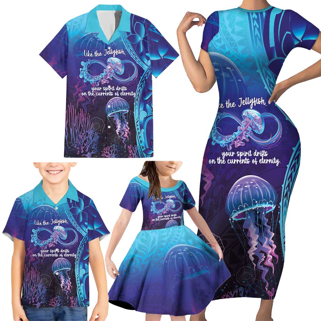 Polynesia Jellyfish Memorial Personalised Family Matching Short Sleeve Bodycon Dress and Hawaiian Shirt Infinity Jellies Polynesian Pattern LT14 - Polynesian Pride