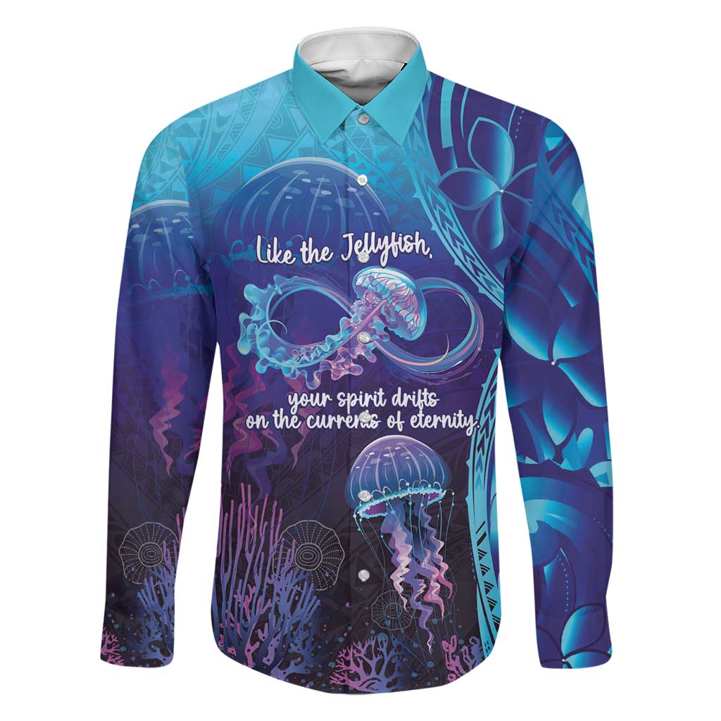 Polynesia Jellyfish Memorial Personalised Family Matching Tank Maxi Dress and Hawaiian Shirt Infinity Jellies Polynesian Pattern LT14 Dad's Shirt - Long Sleeve Purple - Polynesian Pride