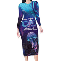 Polynesia Jellyfish Memorial Personalised Long Sleeve Bodycon Dress Infinity Jellies Polynesian Pattern LT14 Long Dress Purple - Polynesian Pride