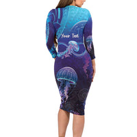 Polynesia Jellyfish Memorial Personalised Long Sleeve Bodycon Dress Infinity Jellies Polynesian Pattern LT14 - Polynesian Pride